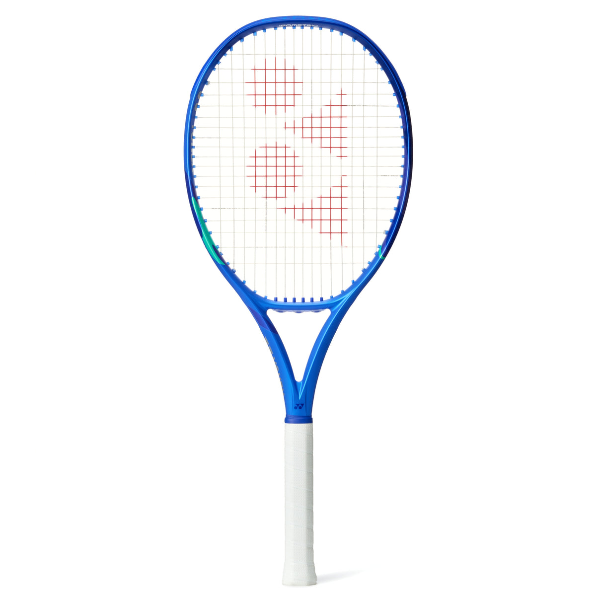 Yonex Tennis racket with blue frame and white handle on a white background