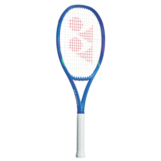 Yonex Tennis racket with blue frame and white handle on a white background