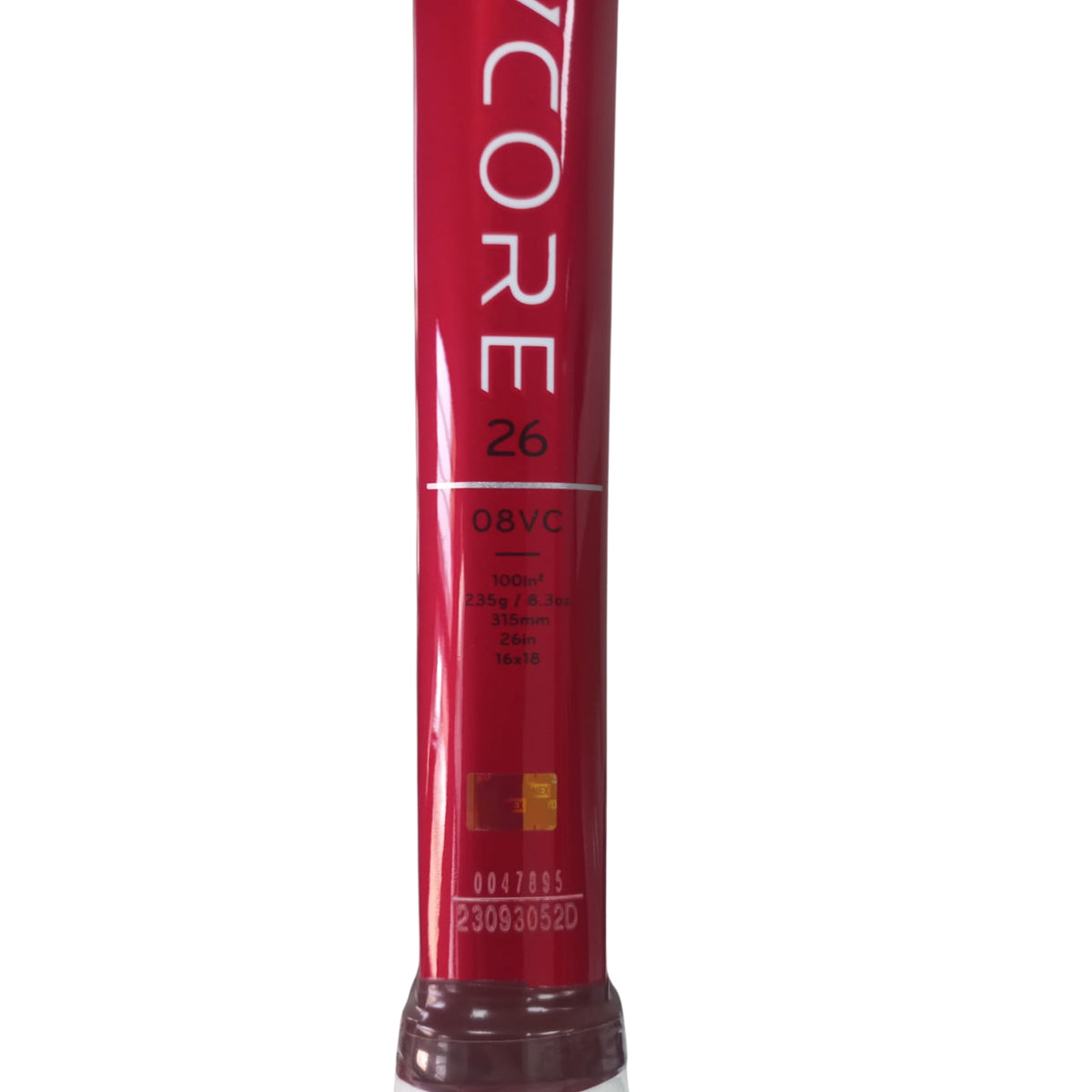 Red hair product tube labeled 'Vcore' on a white background