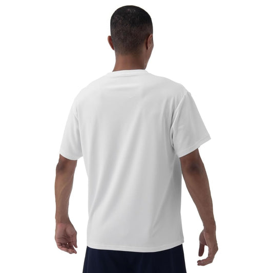 Man wearing a white t-shirt on a white background