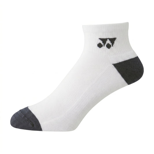 White ankle sock with black accents on a white background