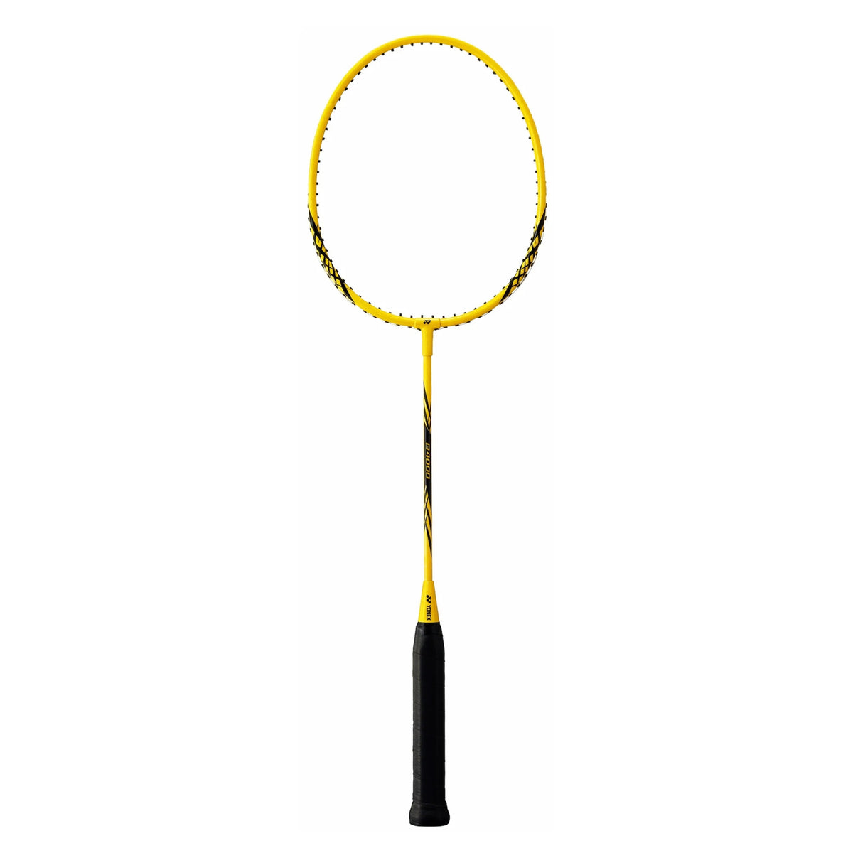 Yellow badminton racket on a white background