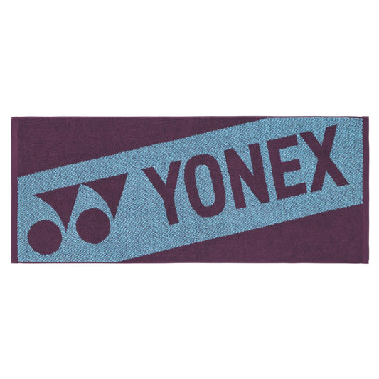 Yonex logo on a purple towel with blue background