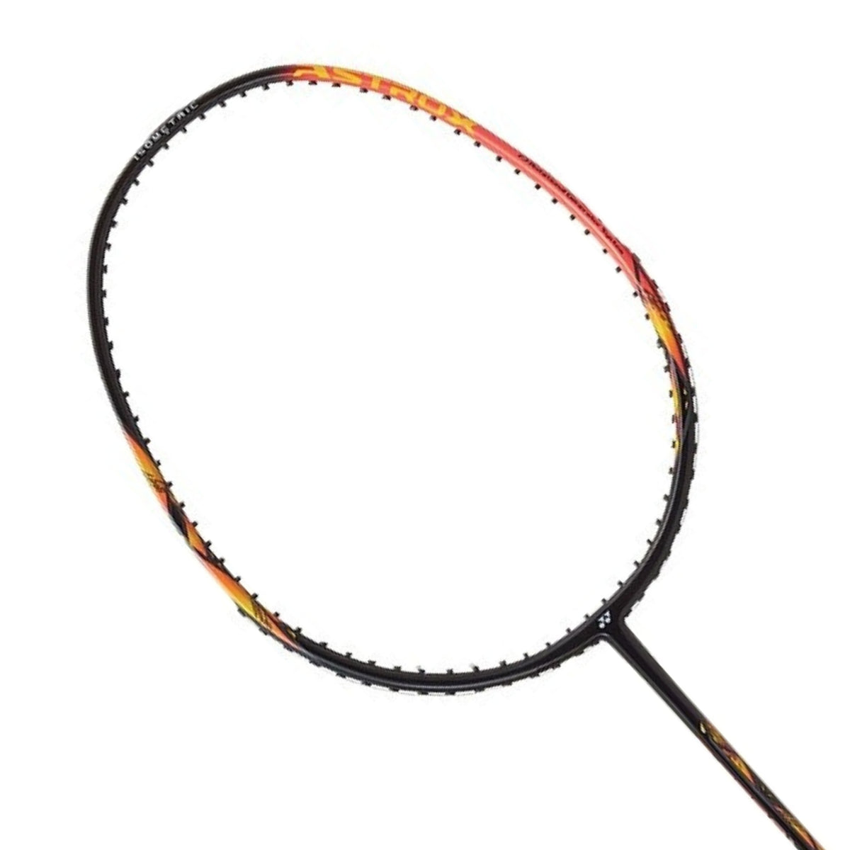 Badminton racket with a colorful frame on a white background
