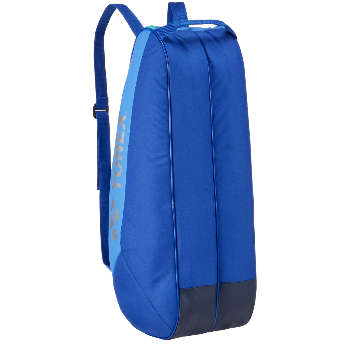 Blue tennis bag with Yonex branding on a white background