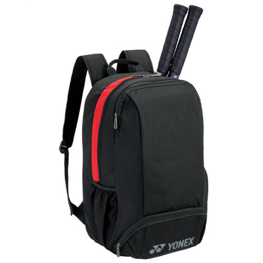 Black backpack with red stripe and Yonex branding on a white background