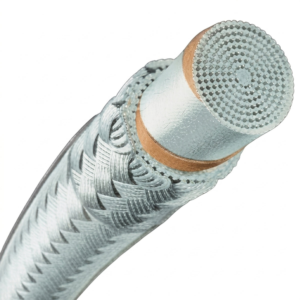 Close-up of a badminton string on a white background