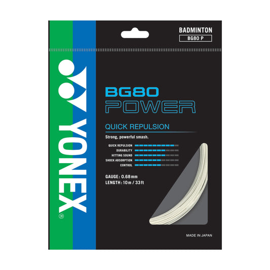 Yonex BG80 Power badminton string package on a white background