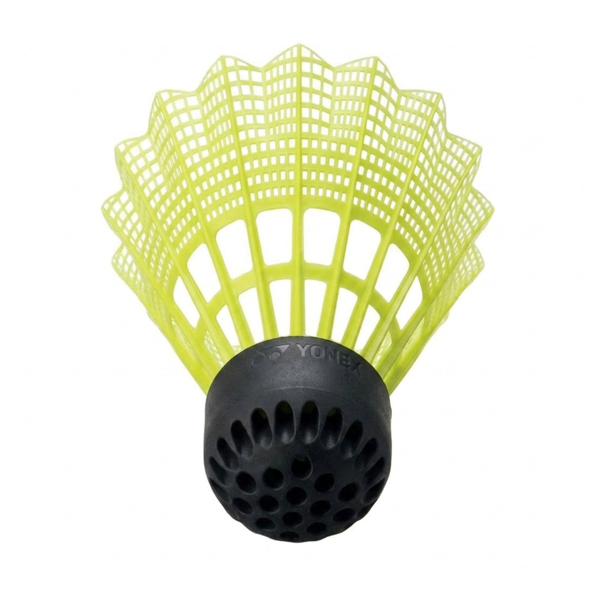 Yellow and black badminton shuttlecock on a white background