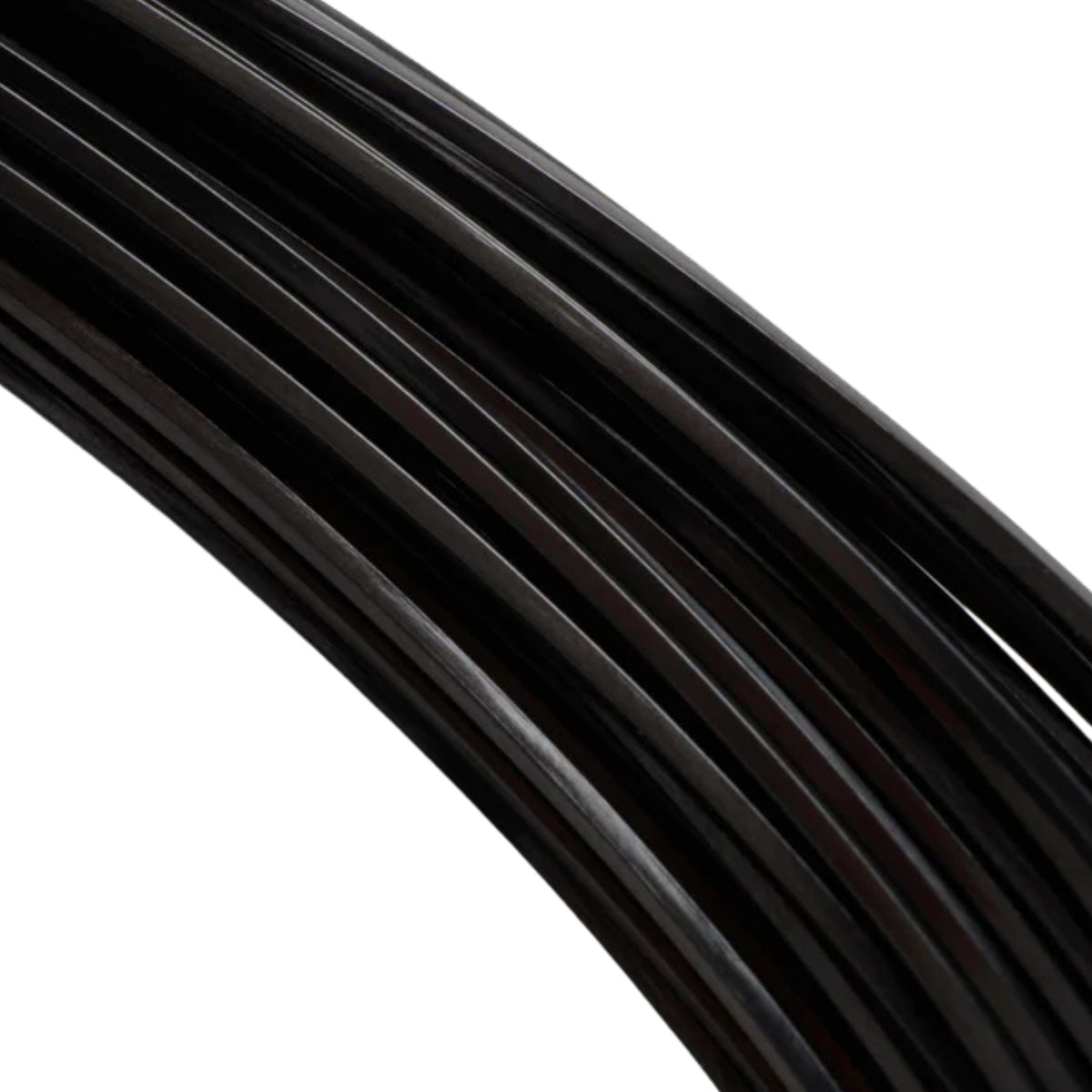 Close-up of a Yonex Polytour Strike tennis string on a white background
