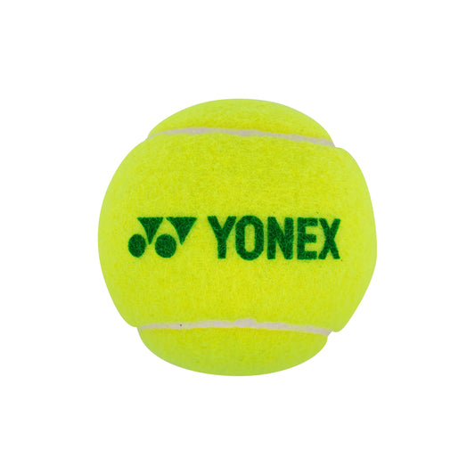 Yellow tennis ball with Yonex logo on a white background