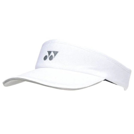 White visor with a logo on a white background