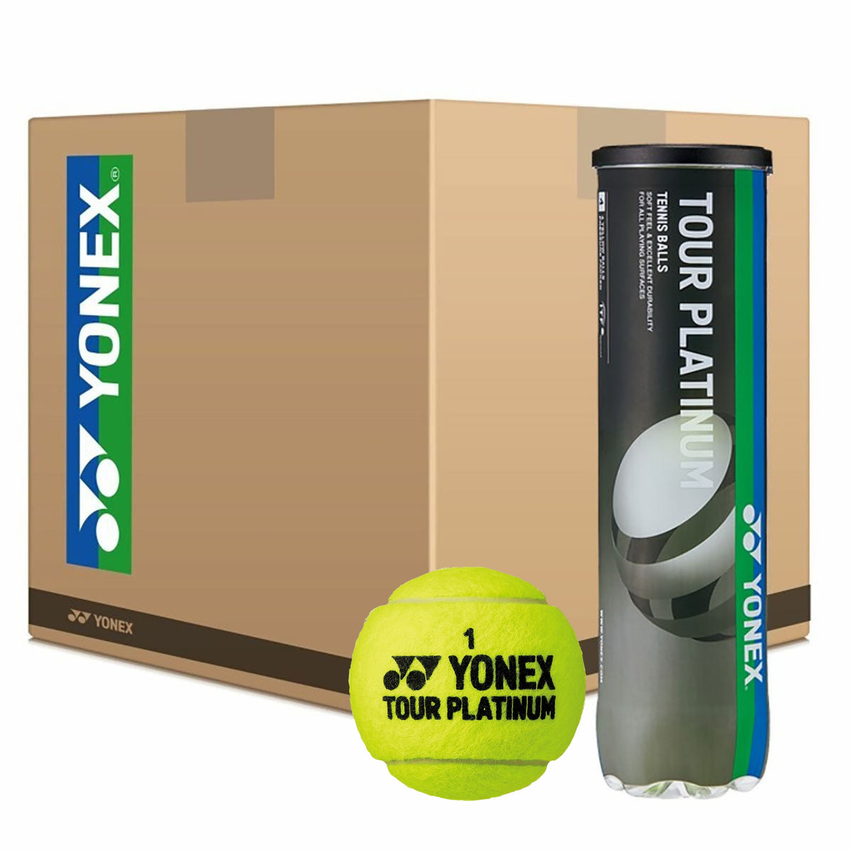 Yonex Tour Platinum tennis balls with packaging on a white background
