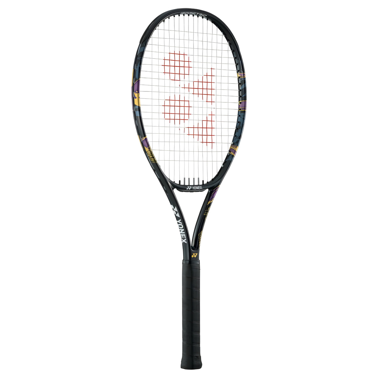 Yonex tennis racket with a colorful design on a white background