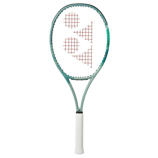 Yonex Tennis racket with a white and green design on a white background