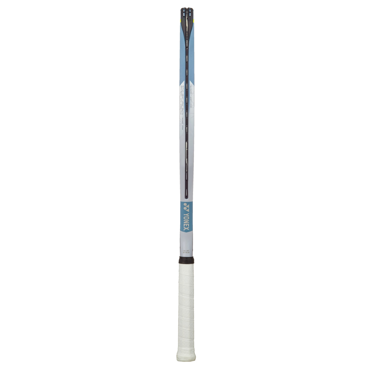 Yonex Tennis racket with a white and blue design on a white background