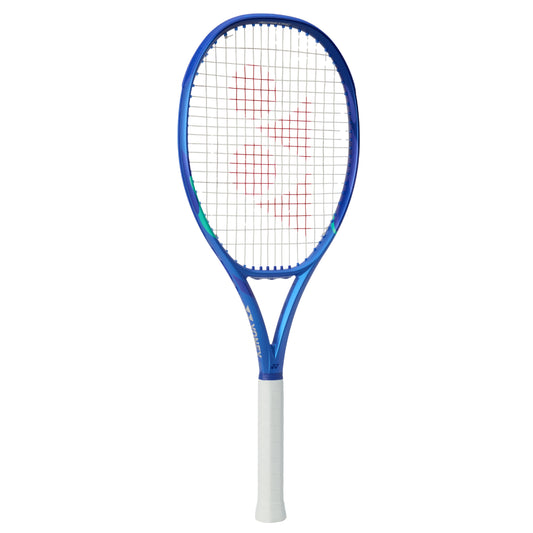 Yonex Blue and white tennis racket with a brand logo on a white background