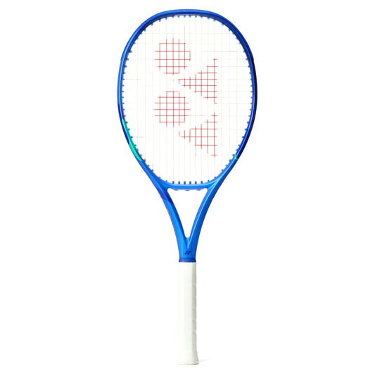 Yonex Tennis racket with blue frame and white handle on a white background