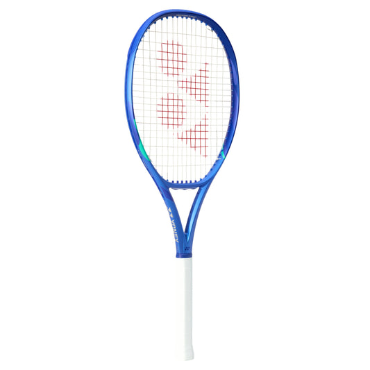 Yonex Tennis racket with blue frame and white handle on a white background