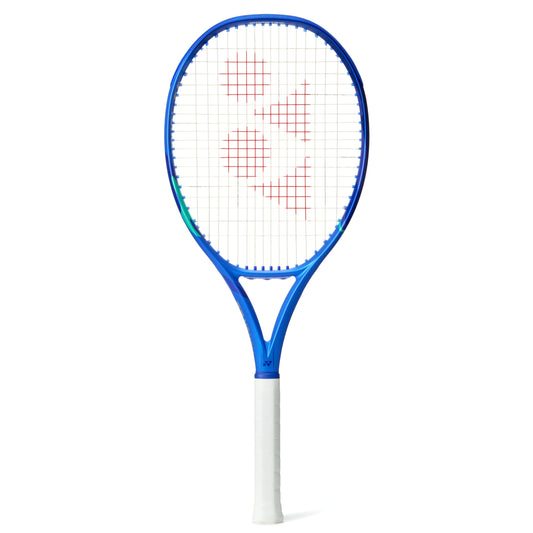 Yonex Tennis racket with blue frame and white handle on a white background