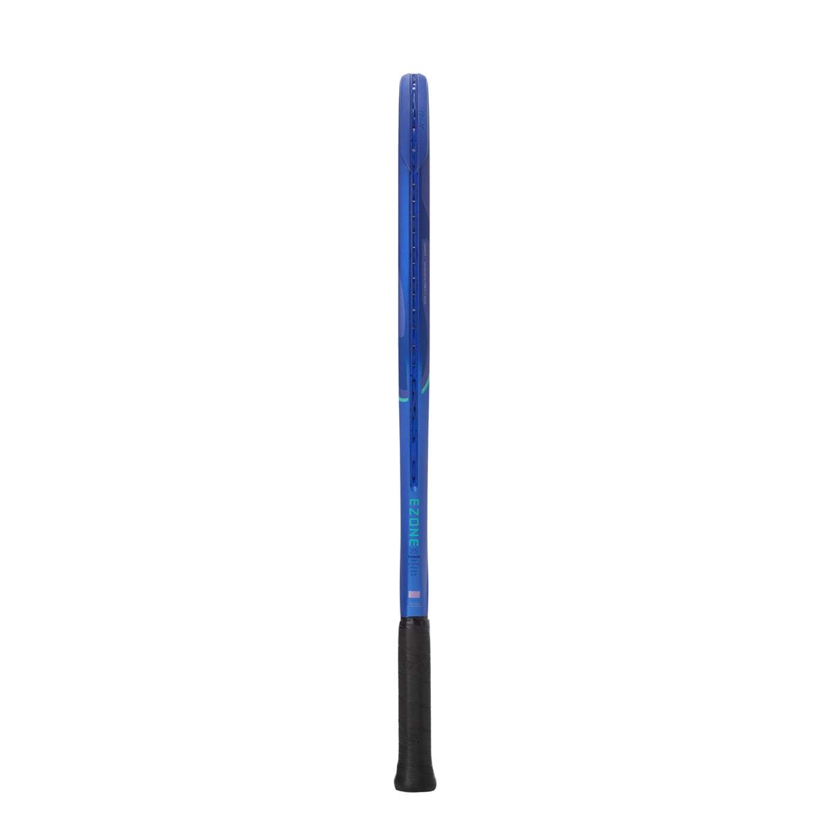 Blue Yonex tennis racket on a white background