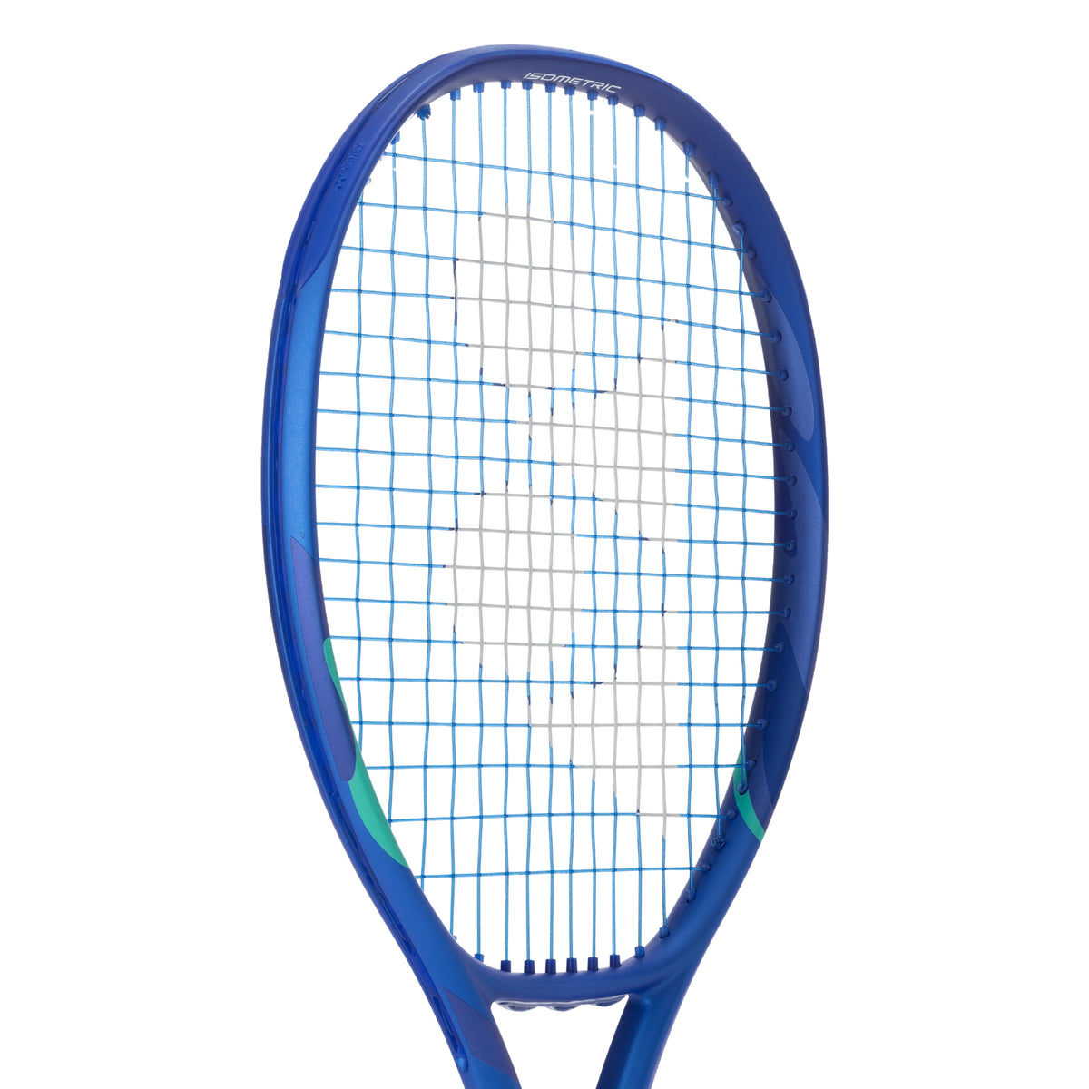 Blue tennis racket on a white background