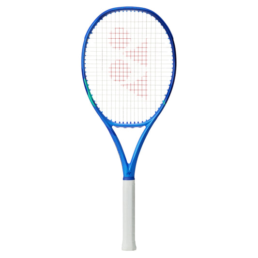 Yonex Tennis racket with blue frame and white handle on a white background