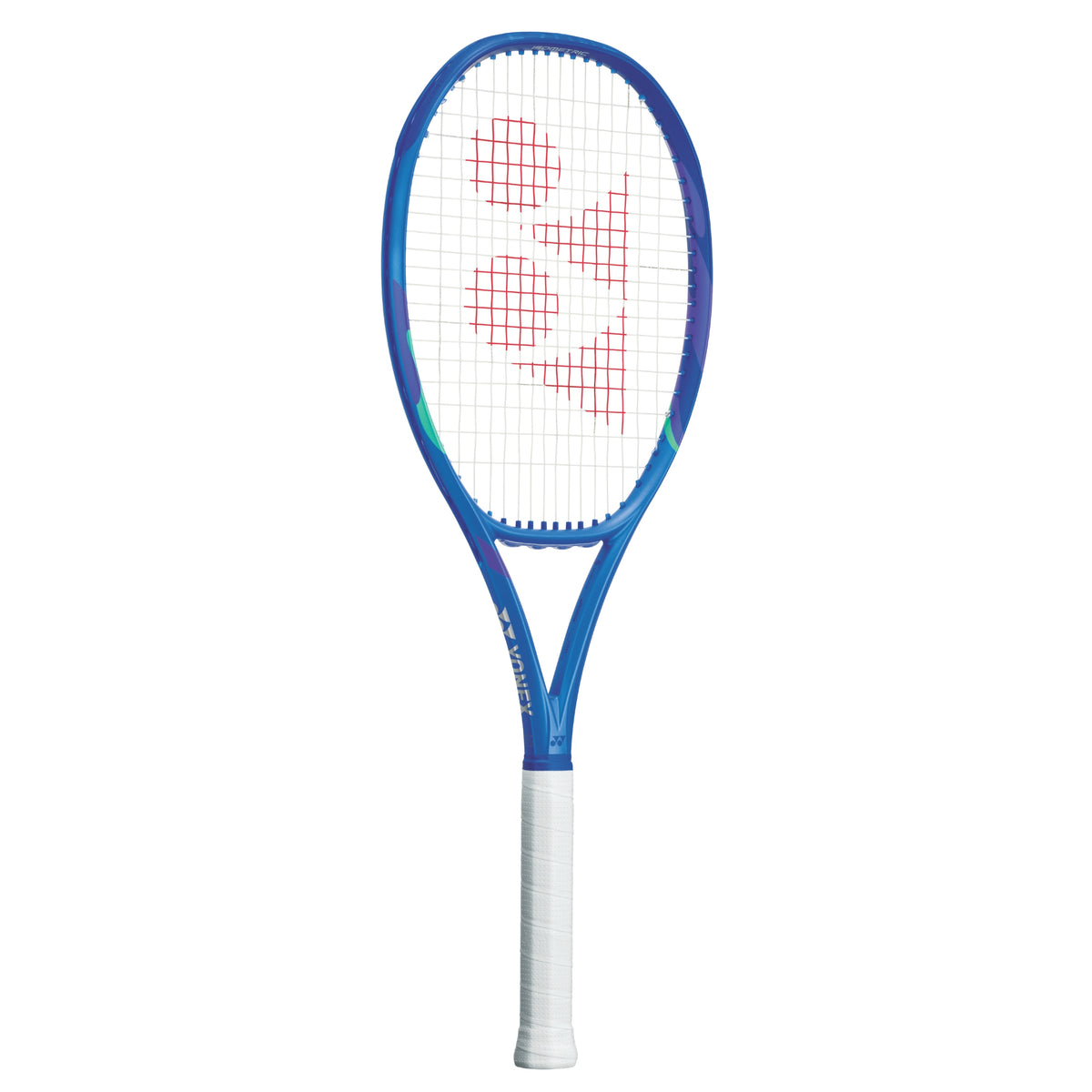 Yonex Tennis racket with blue frame and white handle on a white background