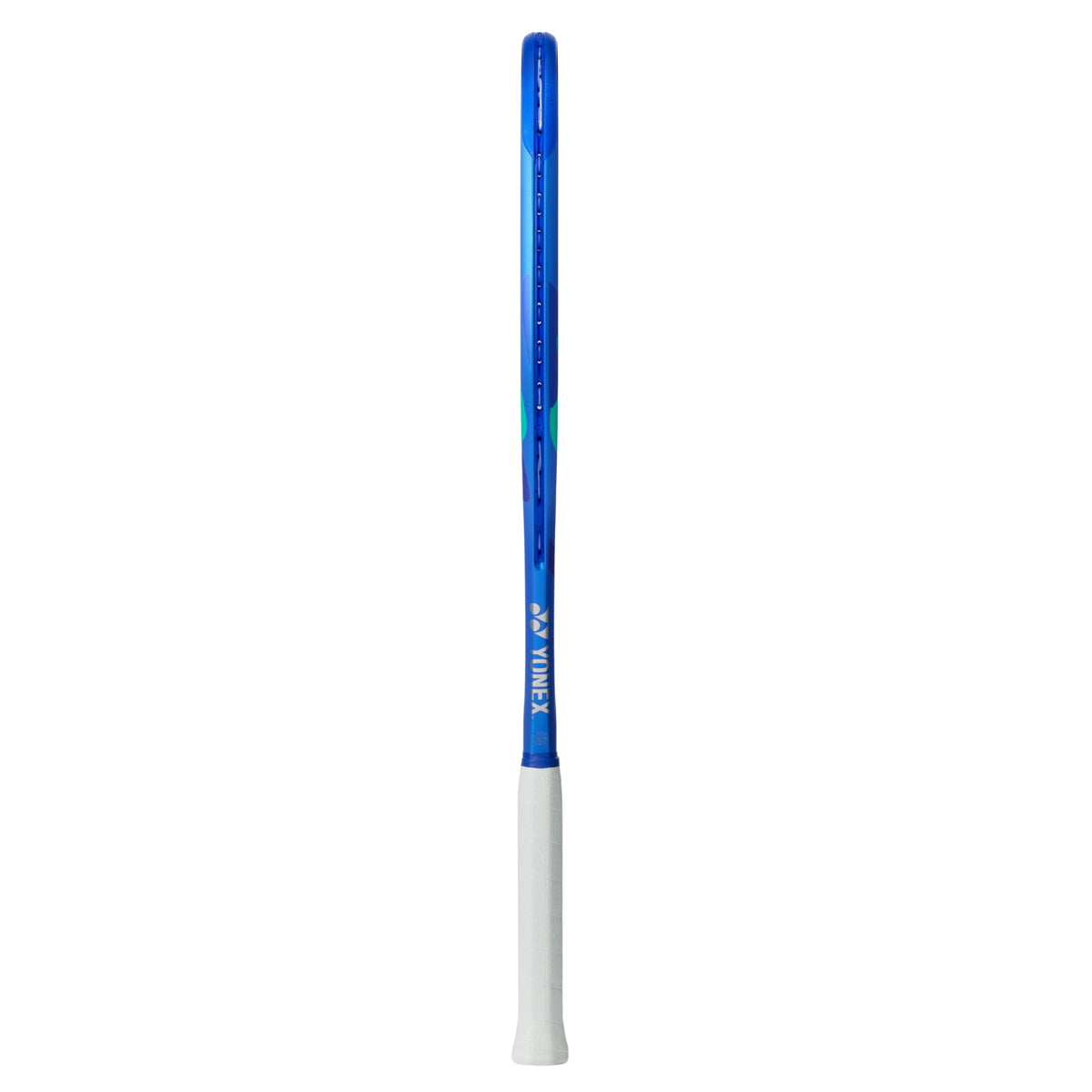 Yonex Tennis racket with blue frame and white handle on a white background
