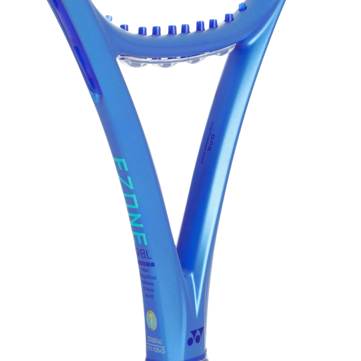 Blue tennis racket with 'Ezone' branding on a white background