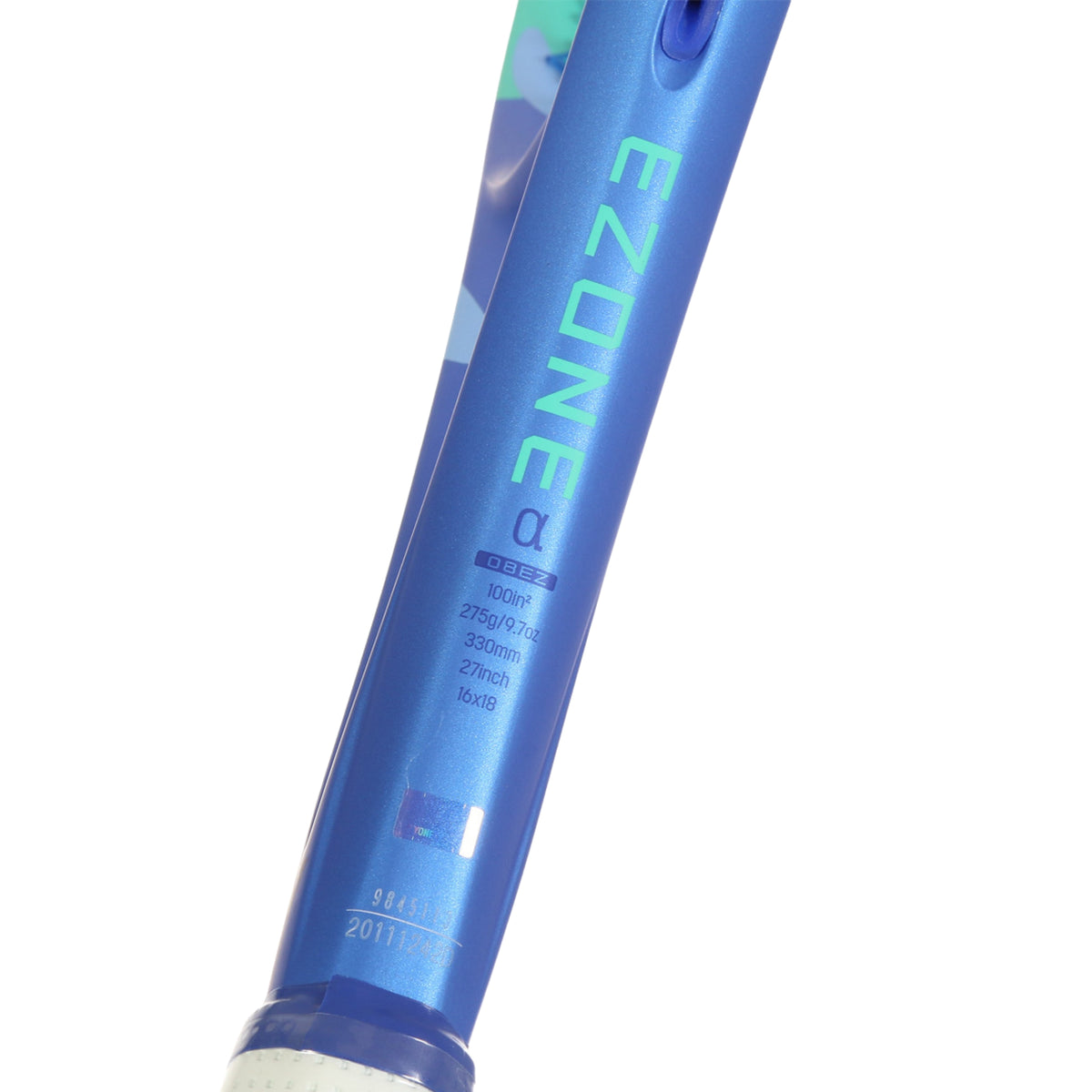 Blue tennis racket with 'EZONE' branding on a white background