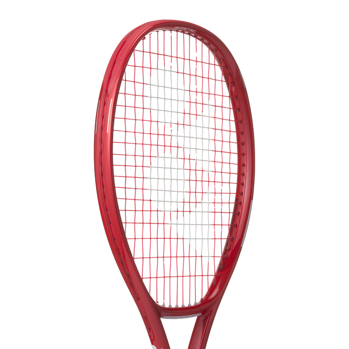 Red tennis racket on a white background