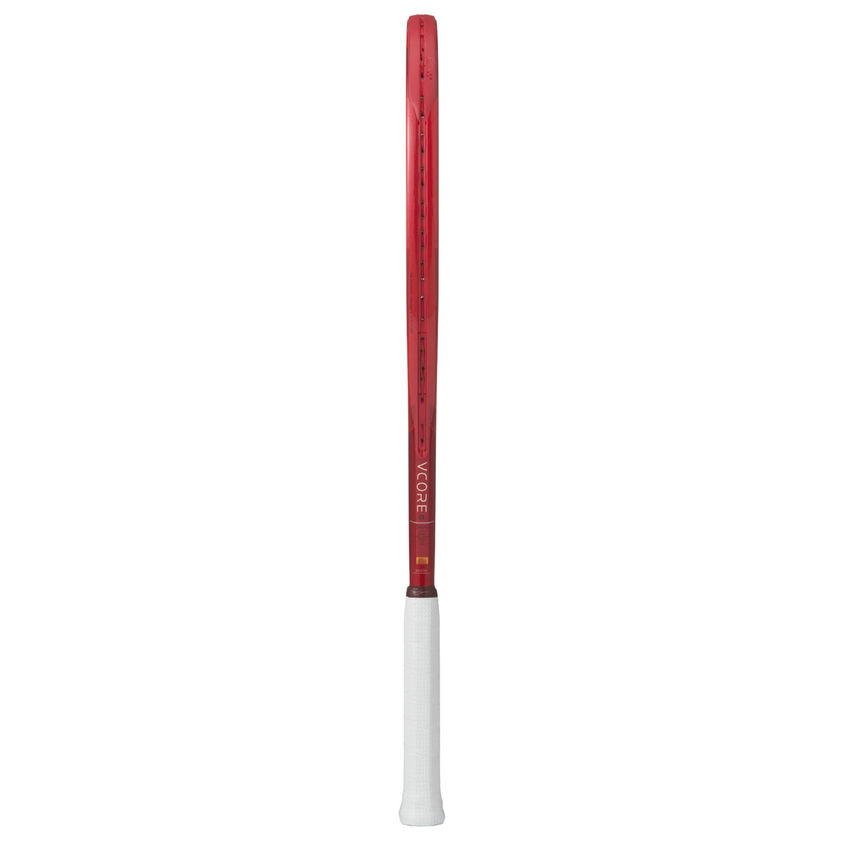 Red tennis racket with white handle on a white background