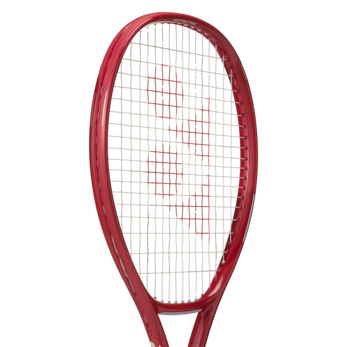 Red tennis racket on a white background