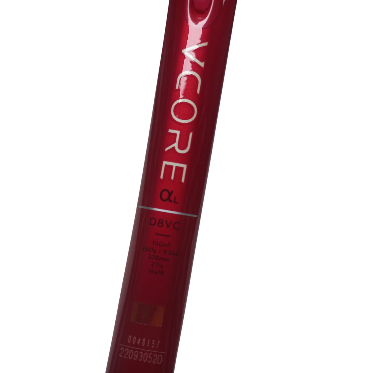 Red Vcore alpha tennis racket on a white background