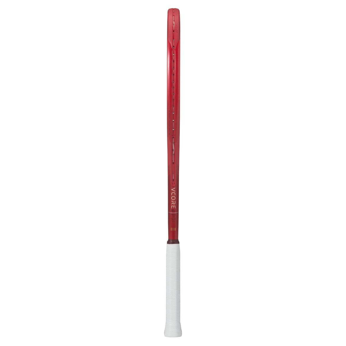 Red and white tennis racket on a white background