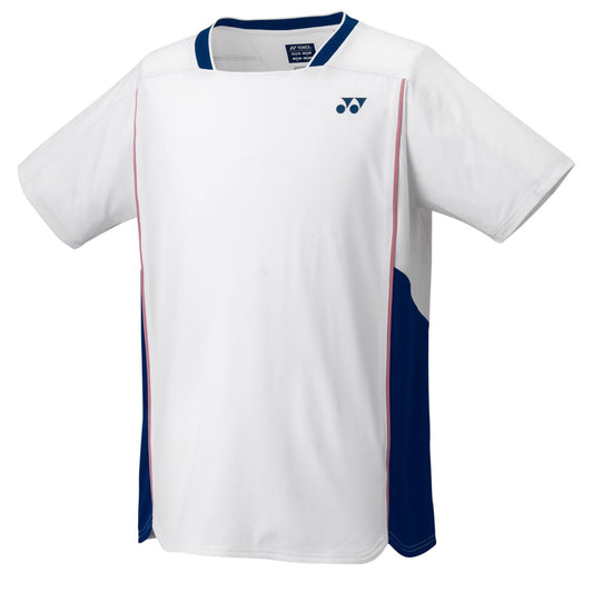 White Yonex shirt with blue and red accents on a white background
