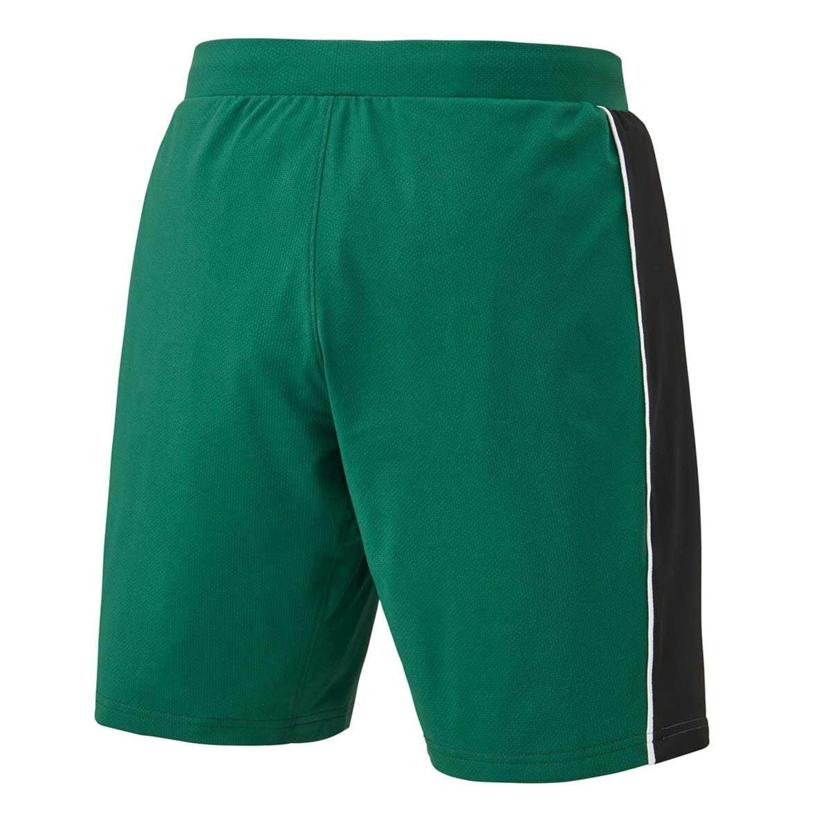 Green shorts with a white stripe on a white background