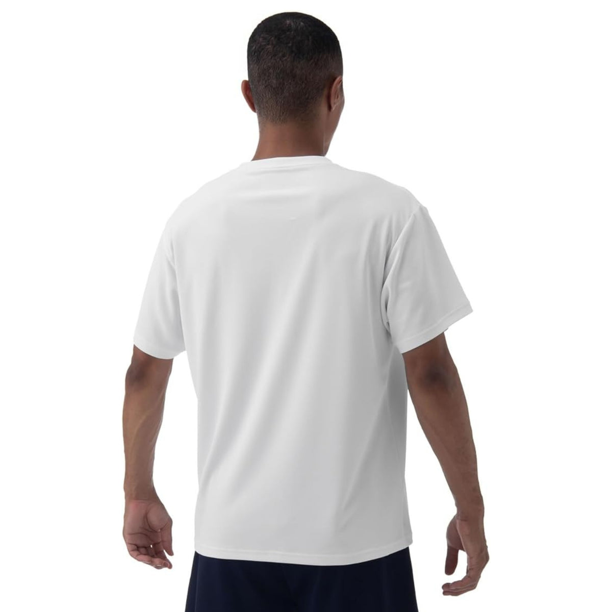 Man wearing a white t-shirt on a white background