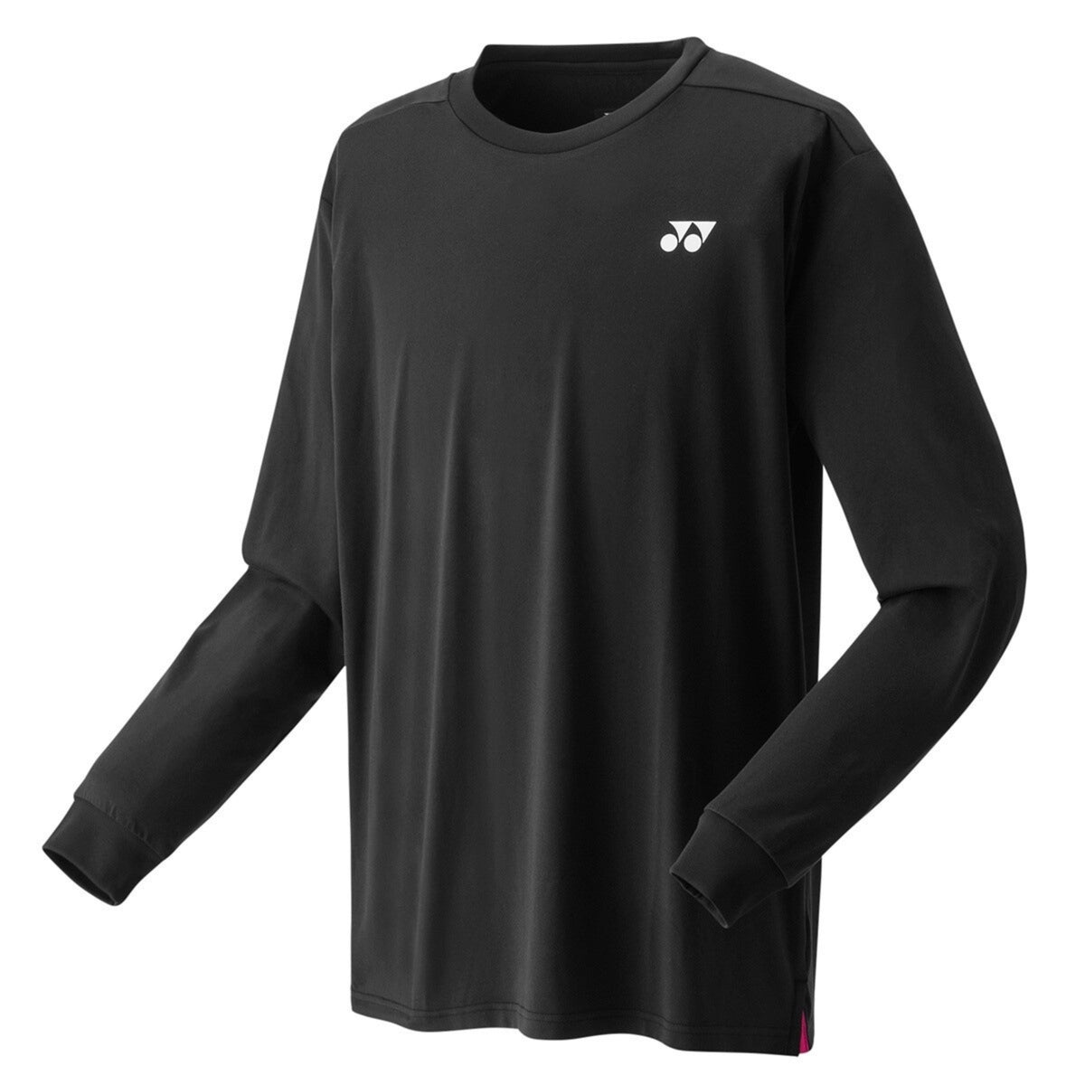 Black long-sleeve shirt with a logo on a white background