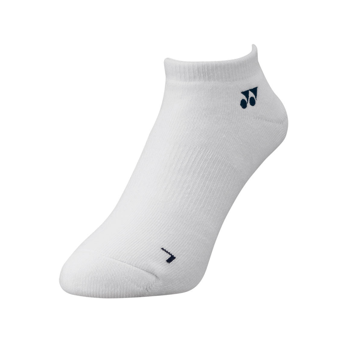 White ankle sock with a logo on a white background