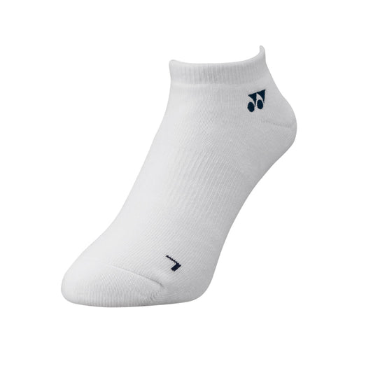 White ankle sock with a logo on a white background