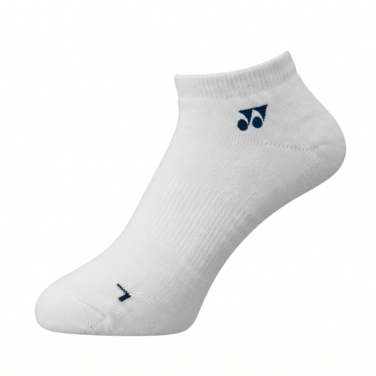 White ankle sock with a logo on a white background