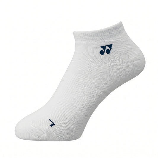 White ankle sock with a logo on a white background