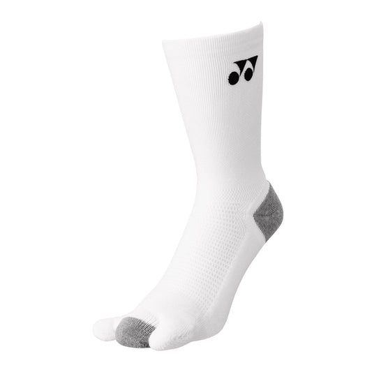 White sock with gray toes and heels on a white background