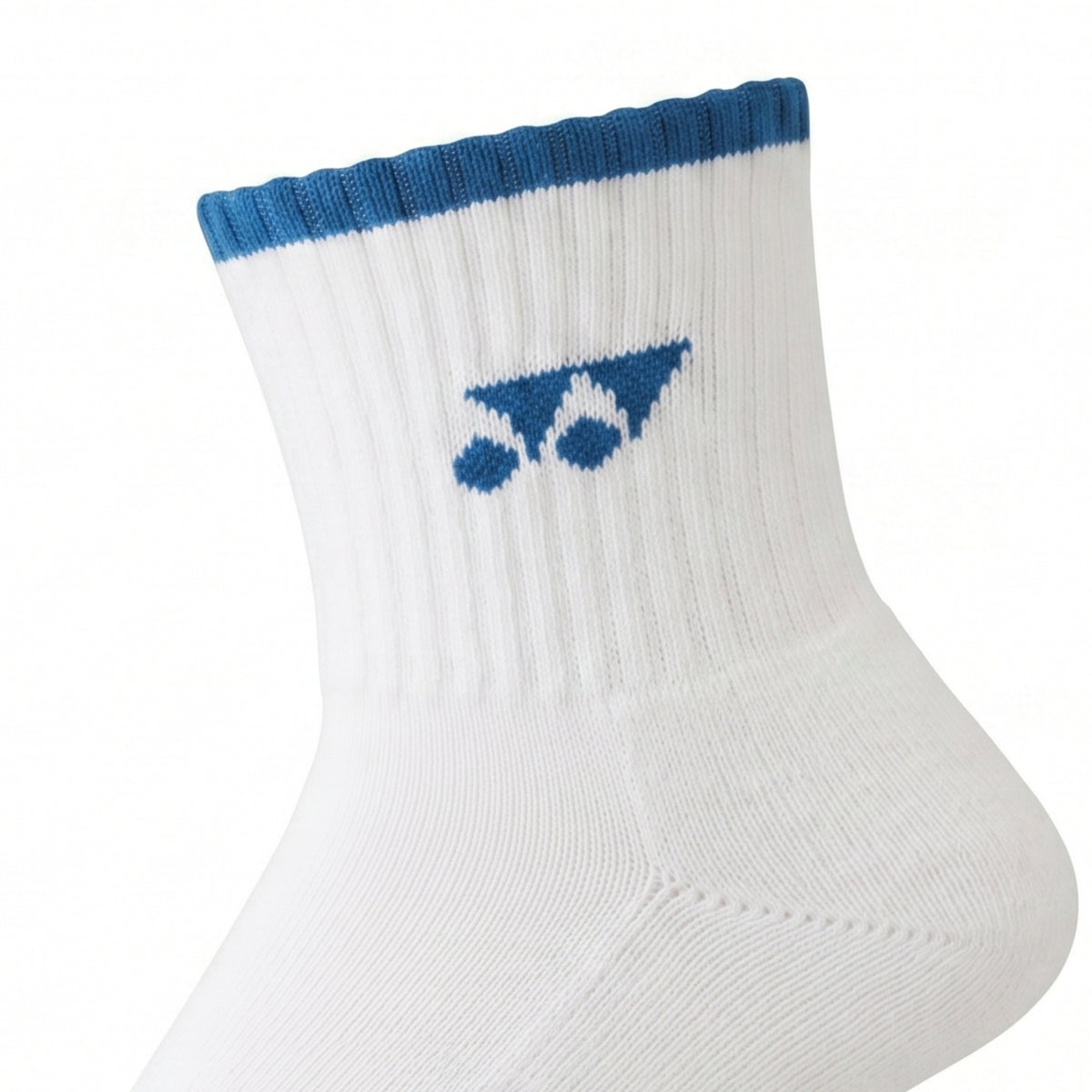 White sock with blue top and logo on a white background