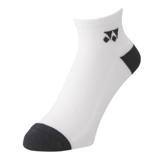 White ankle sock with black accents on a white background