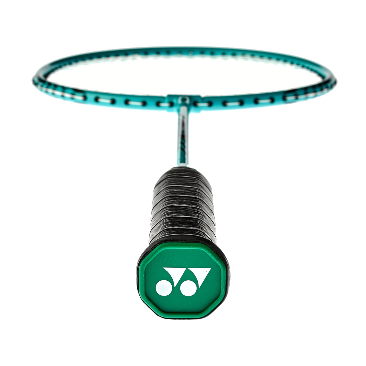 Mint badminton racket on a white background