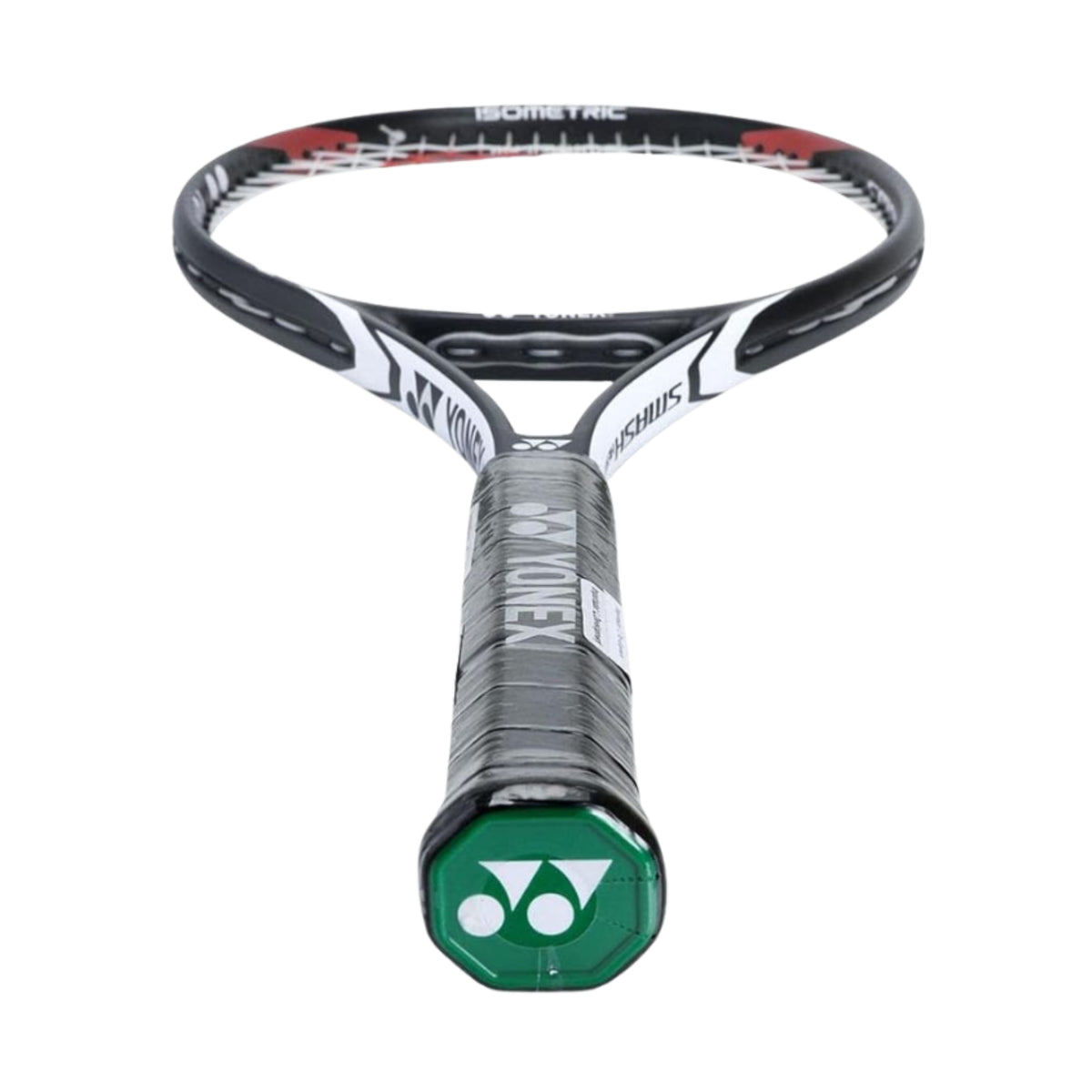 Tennis racket with a green handle and Yonex branding on a white background
