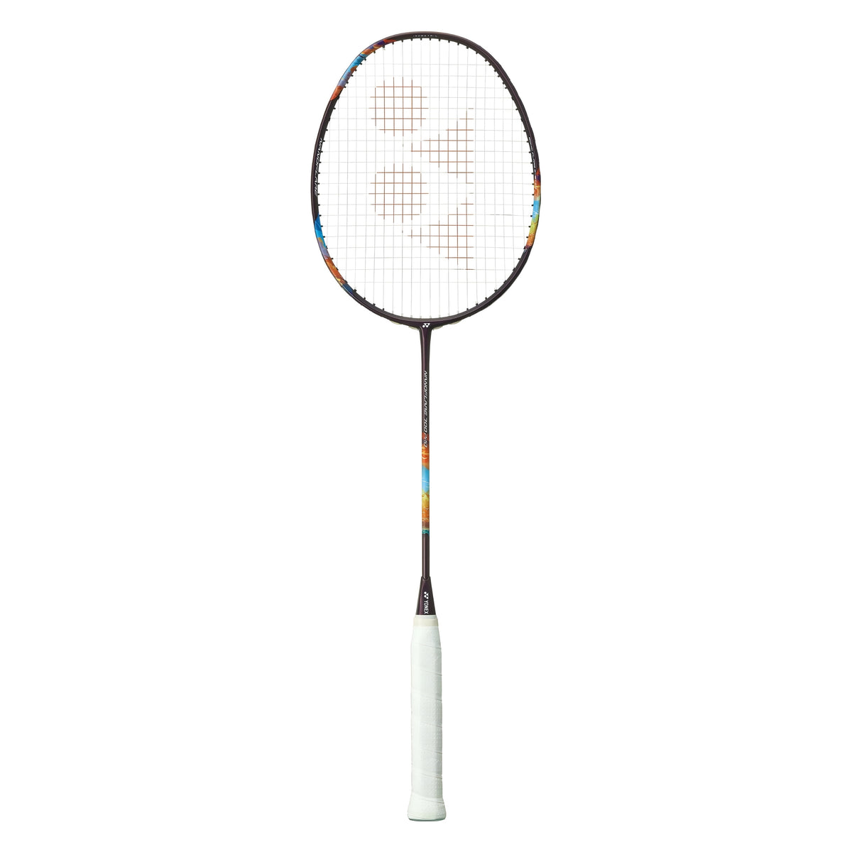 Badminton racket with a white handle on a white background